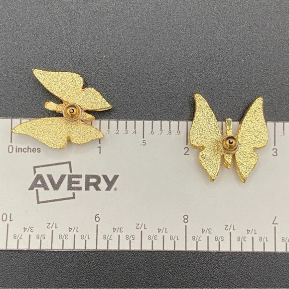 Pave Black and Gunmetal Grey Butterfly Pierced Gold Earrings - Picture 6 of 9